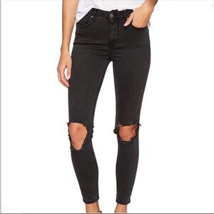 Free People black distressed knee denim jeans